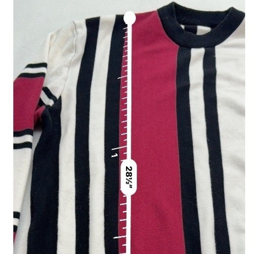 Vintage Vertical Striped Sweater Mens XL Black White Red Crewneck Knit Pullover - Picture 6 of 9